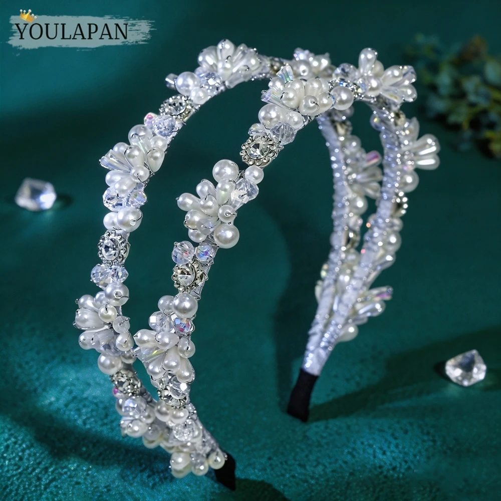 HNCCX Elegant Pearl Bridal Headband Sparkling Rhinestone Double Row Design Women's Hair Hoop Wedding Hair Accessories A307