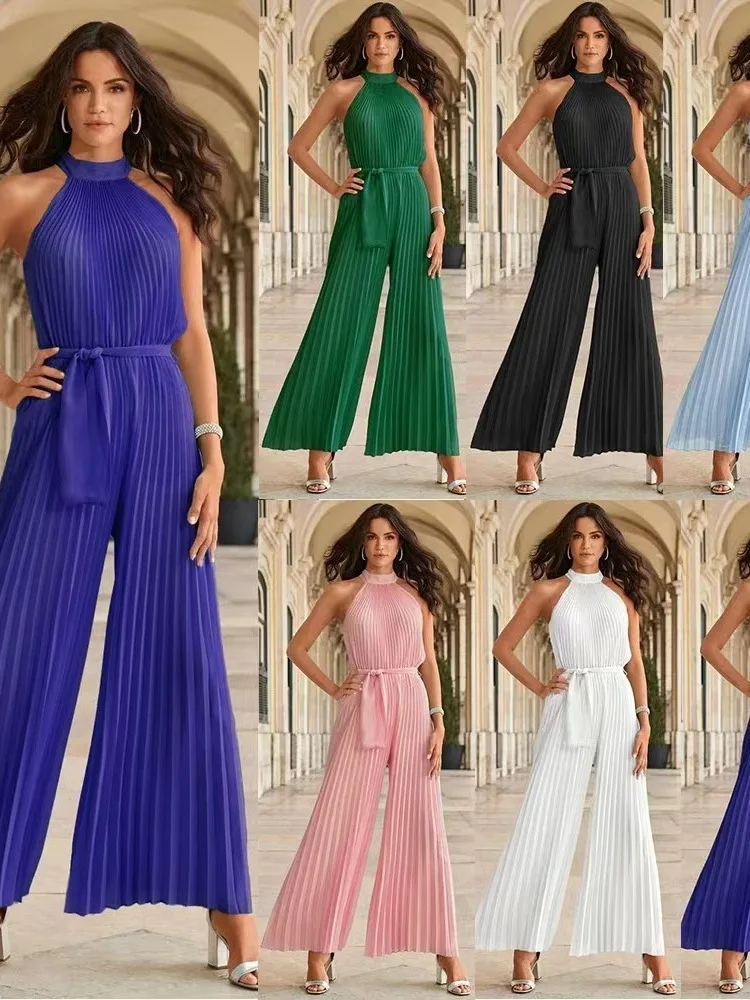 

High Waist Slimming Straight Leg Jumpsuit Women's Svel One-Piece Casual Faion plus Size Comfortable Polyester Fabric