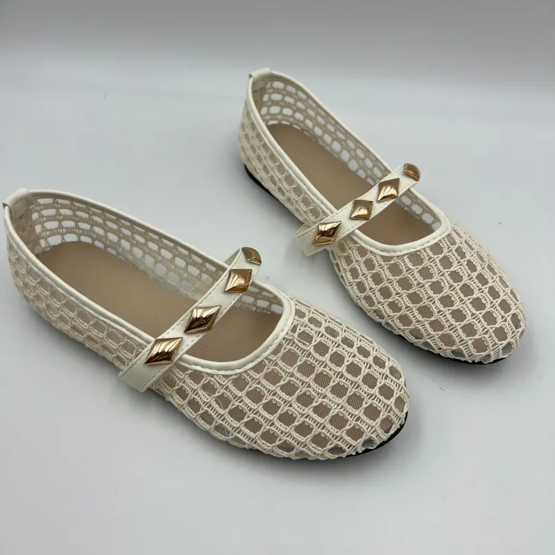 Summer New Round-Toe Hollow Fishnet Ballet Flats Fashionable Flats