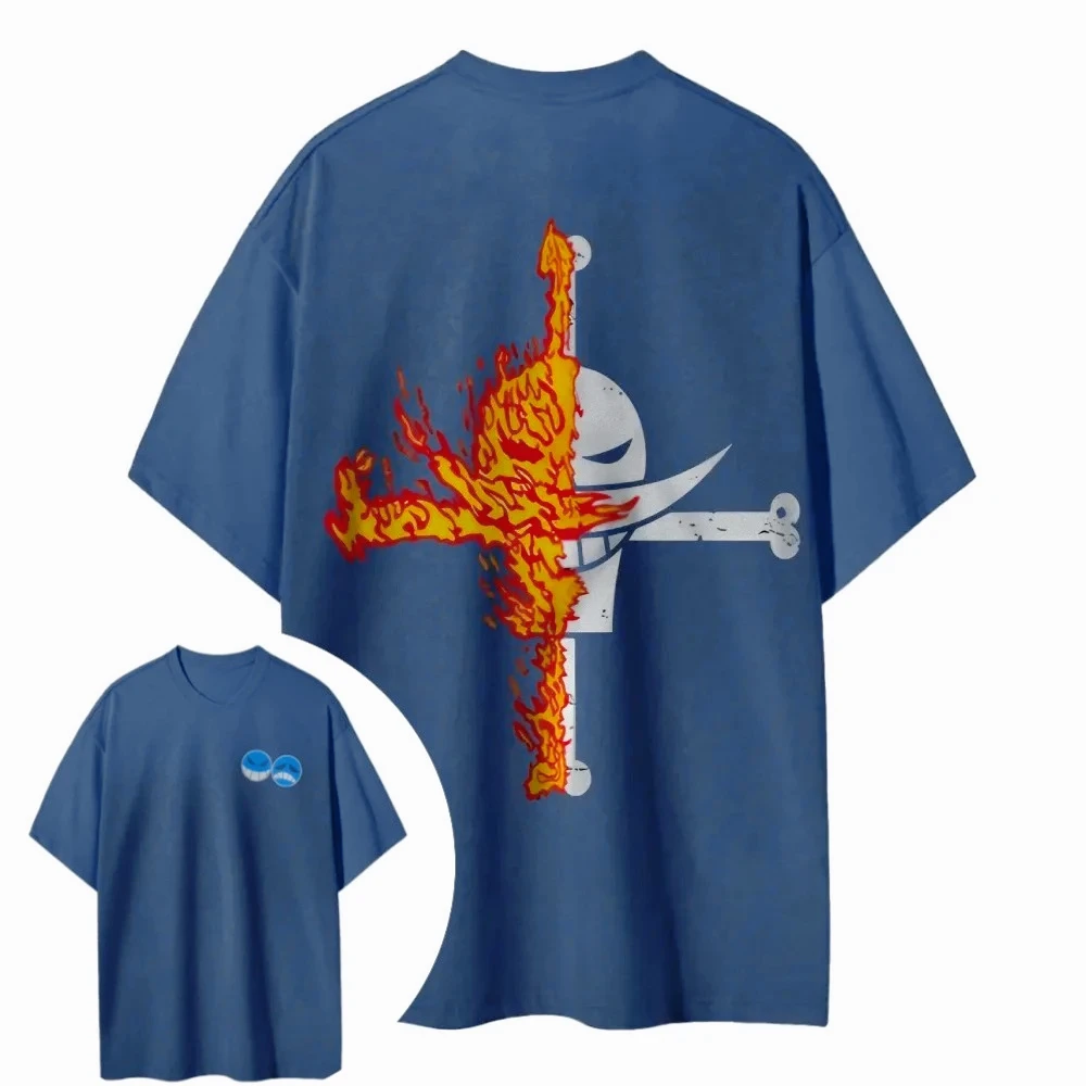 ONE PIECE Animation à sang chaud Ace à manches courtes hommes et femmes même Style confortable T-shirt à manches courtes t-shirt décontracté hauts