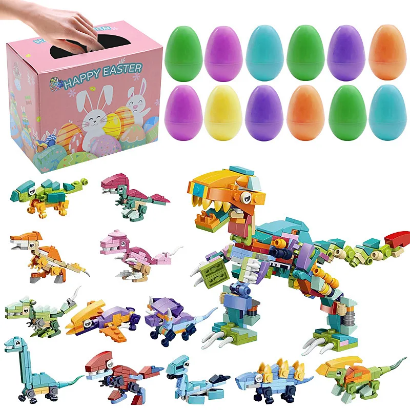 Easter Rabbit Building Blocks Box Toy for Kids Gift 12 in 1 Animal Insects Egg DIY Building Bricks Model Happy Easter Decoration