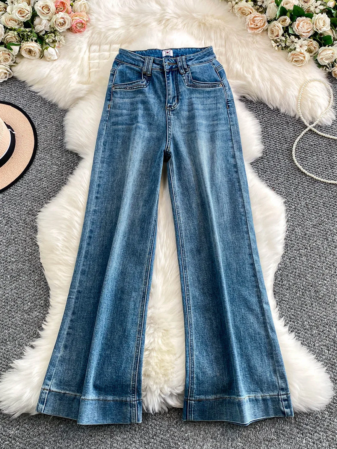 Retro High Waist Wide Leg Jeans Women's Autumn Winter Blue Elastic Fitted Bootcut Pants Casual Sle Vintage Flared Trousers