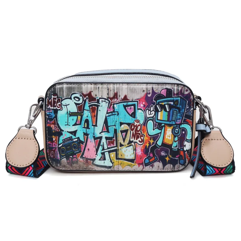 Urban Graffiti Art Sling Bag Trendy PU Crossbody Bag with Adjustable Strap for Daily Casual Use for Women