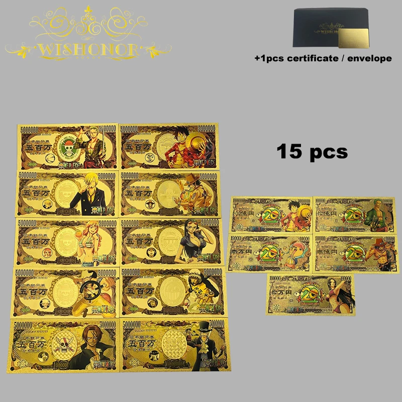 بانداي 48 أنواع 2025 الأوراق النقدية الجديدة قطعة واحدة أنيمي الذهب الأوراق النقدية في مطلية بالذهب عيار 24 قيراط للتجميع