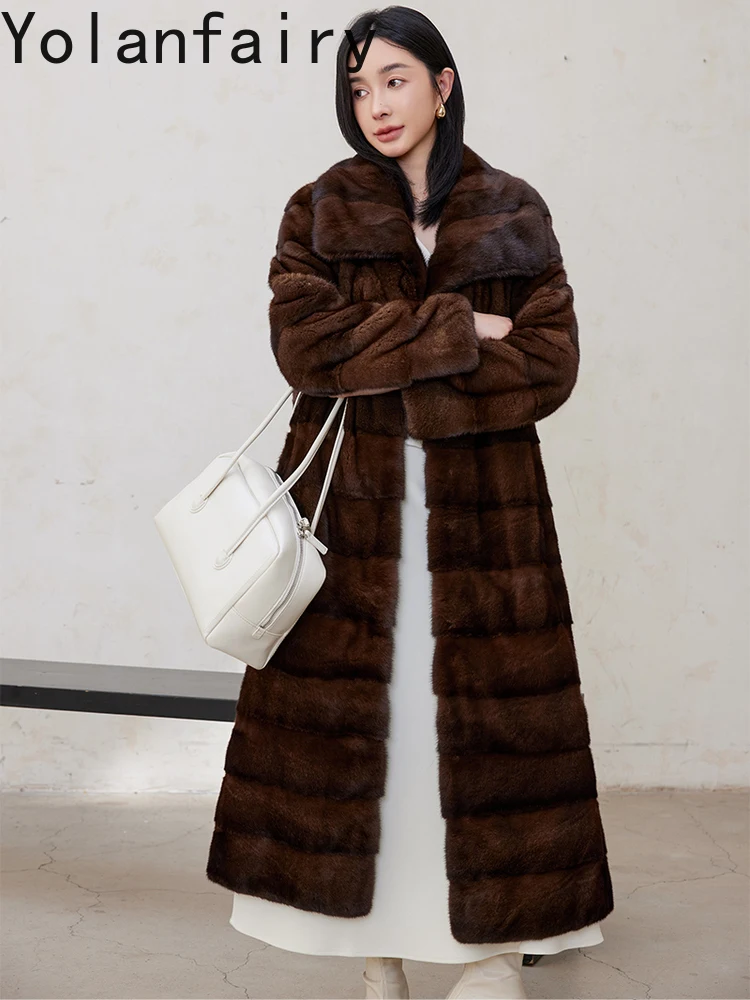 ヨランフェアリー 高級ミンク毛皮コート レディース 冬用 ロング 暖かい 天然ミンク毛皮コート＆ジャケット レディース ロングジャケット アウター
