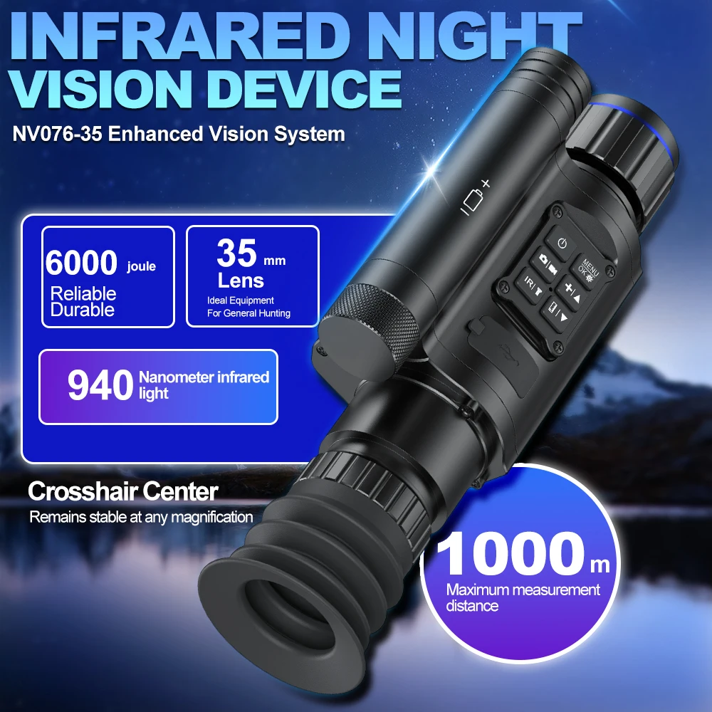 

Infrared Laser Night Vision Device NV076 940nm Hunting Night Vision Scope Day/Night Dual-Use 35mm Lens Hunting Telescope Outdoor