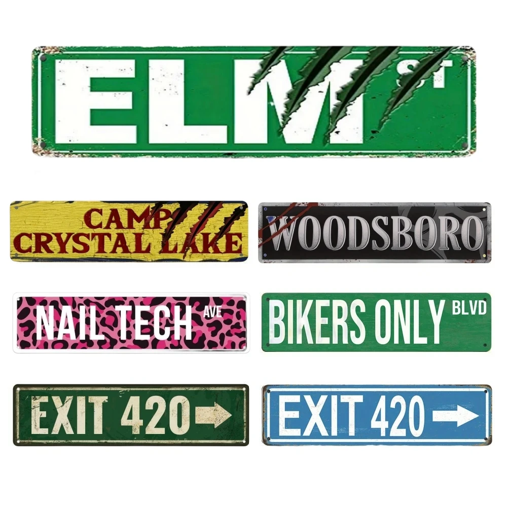 علامة قصدير معدنية عتيقة لديكور جدران المنزل ، مرحبًا بكم في المخيم ، لافتات بحيرة كريستالية ، فيلم رعب ، ديكور غرفة ريفي للبضائع