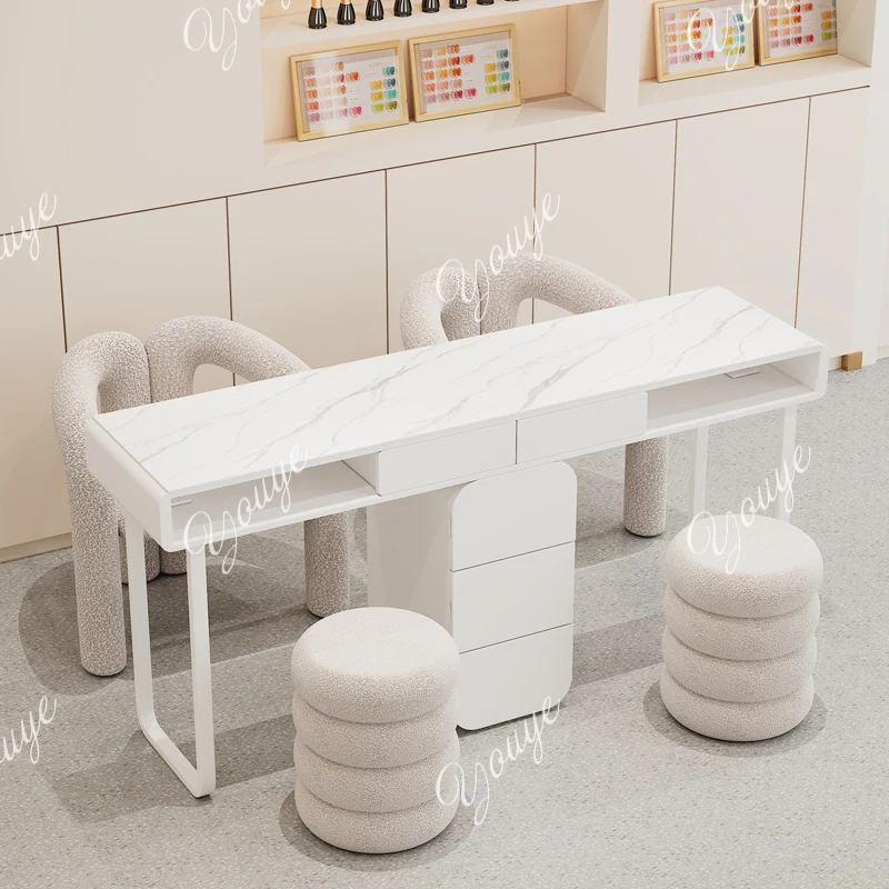 Cream Style Nail Table and Chair Set Japanese Single and Double Manicure Light Luxury Mesa Plegable Rosa Commercial Furniture