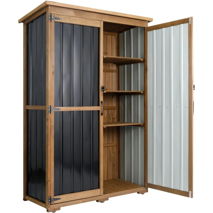 Outdoor Storage Cabinet with Lockable Doors Weatherproof Roof: Powder-Coated Steel, Charcoal Gray, Rust-Resistant and UV-Protec