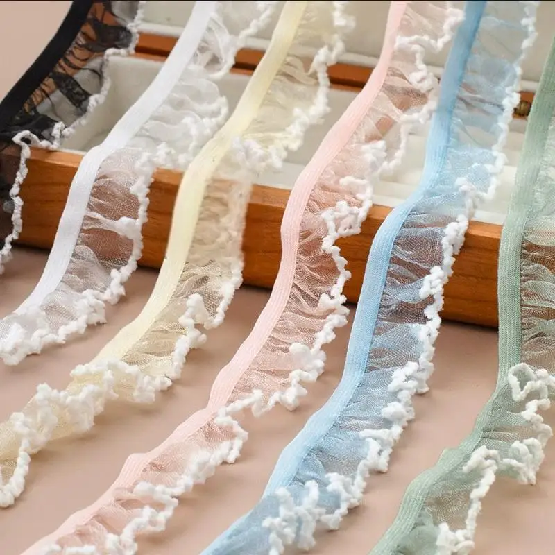 2–10 Yards elastisches Rüschen-Spitzenband, transparenter Chiffon-Besatz, Spitzenband für DIY-Bekleidung, Nähen, handgefertigte Accessoires