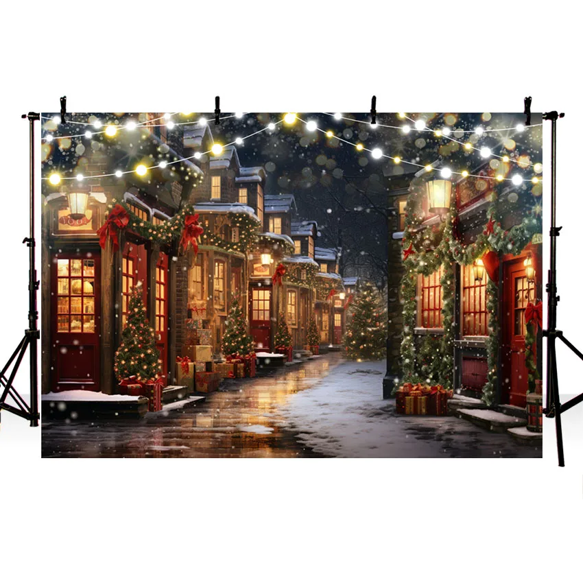 Mehofond Photography Background Winter Christmas Glitter Street Lamp Snowy Xmas Kids Family Portrait Decor Photo Backdrop Studio