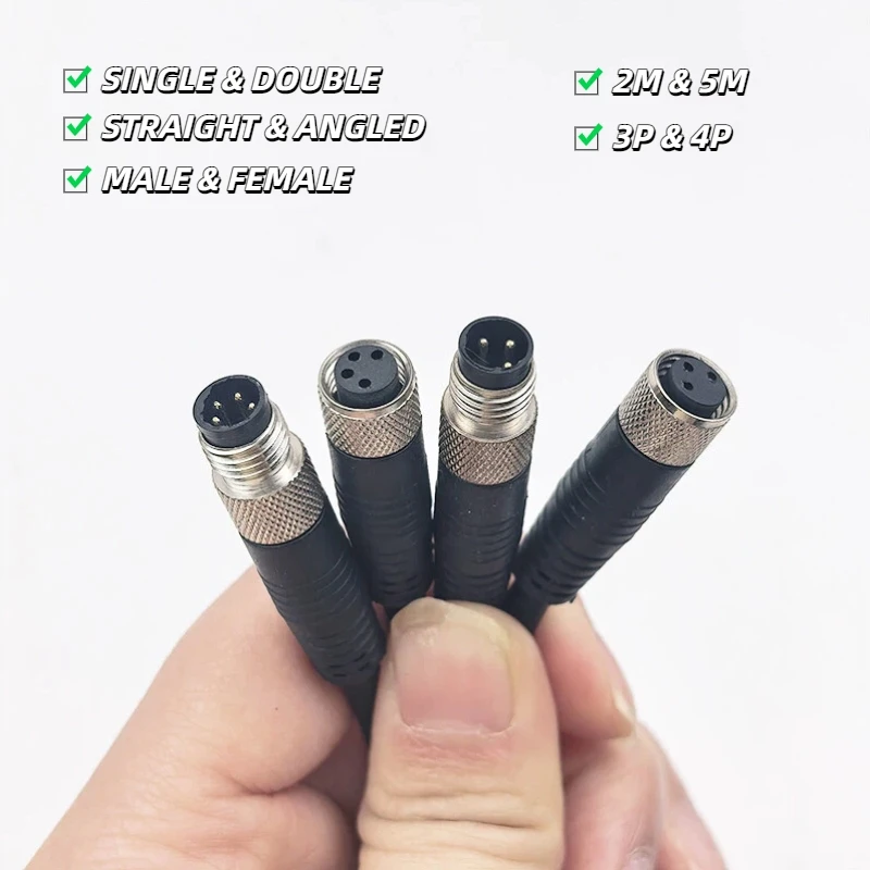 M8 Aviation Connector Male-Female Straight Waterproof Cable 2m & 5m 3 Pin/4 Pin for Sensors & Automation