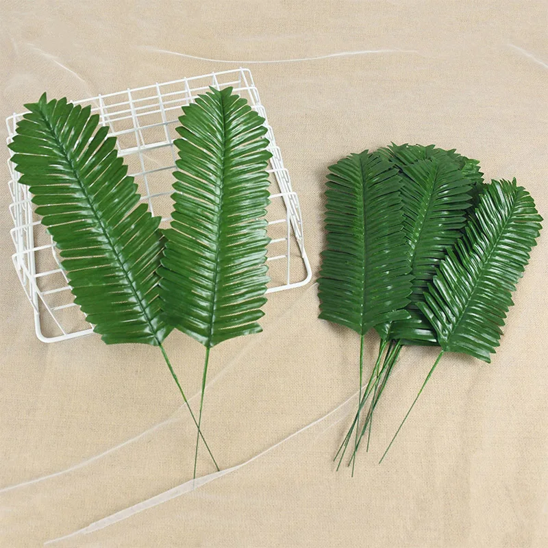 10/20 Stück künstliche grüne Palmblätter, tropische Monstera-Seidenschildkrötenblätter für hawaiianisches Luau-Strand, Hochzeit, Party, Heimdekoration – Detail 4