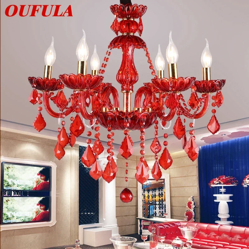 

OUFULA European Style Crystal Pendent Lamp Red Candle Lamp Luxurious Living Room Restaurant Bedroom Villa Chandelier