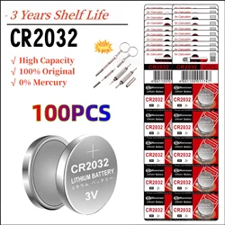 10-100PCS CR2032 batteria a bottone al litio 210mAh capacità Ultra elevata con potente uscita 3V per telecomando tv, fob per auto, calcolatrici ecc