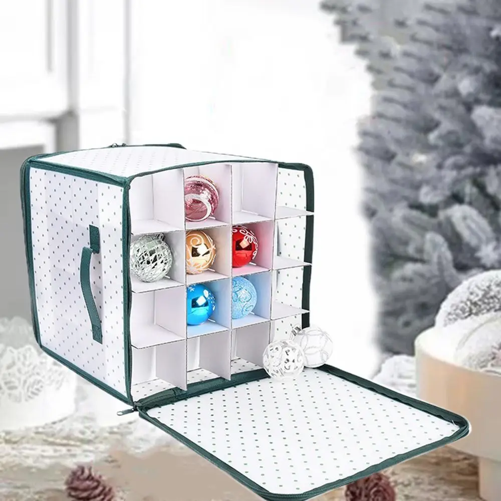 

64 Grids Baubles Storage Box Zippered Clear Xmas Storage Container Large Capacity Protective Christmas Ornament Holder