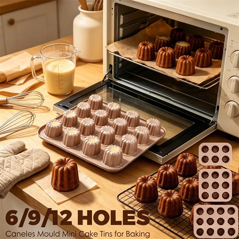 6/9/12 Holes Non-Stick Canele Muffin Bakeware Cupcake Pan Multi-Use French Madeleine Pans Easy Release Canele Oven Baking Pan