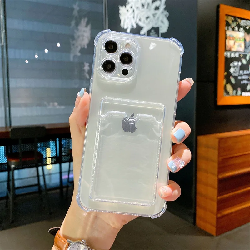 Transparente Handyhülle mit Kartenfach für iPhone 14 11 12 13 Pro XR XS Max X 6 7 8 Plus SE, stoßfeste, weiche Rückseite im Wallet-Stil – Detail 7