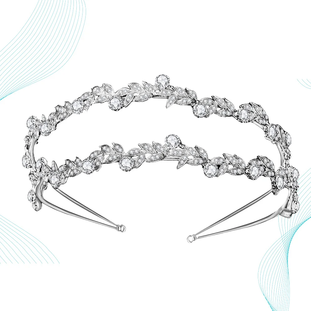 White Bridal Headband Double Row Rhinestone Leaves Alloy Crystal Hair Hoop Party Favors Bride Durable Rhinestone Headdress