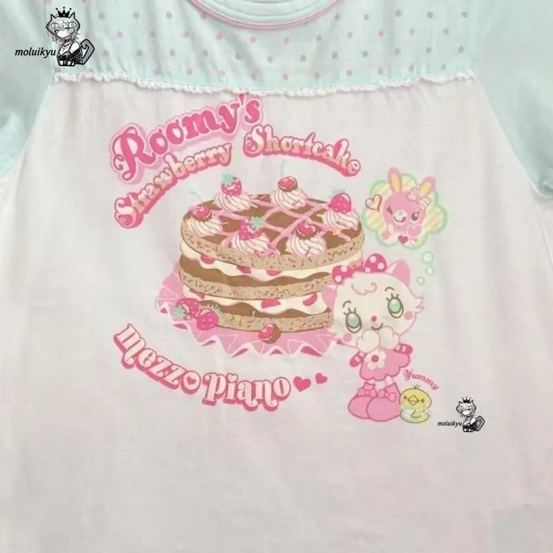 Summer Japanese Kawaii Cartoon Print Women Tops Harajuku Wave Point Patchwork T-Shirt Y2K Aesthetic Girl Student Grunge Cute Tee view 3