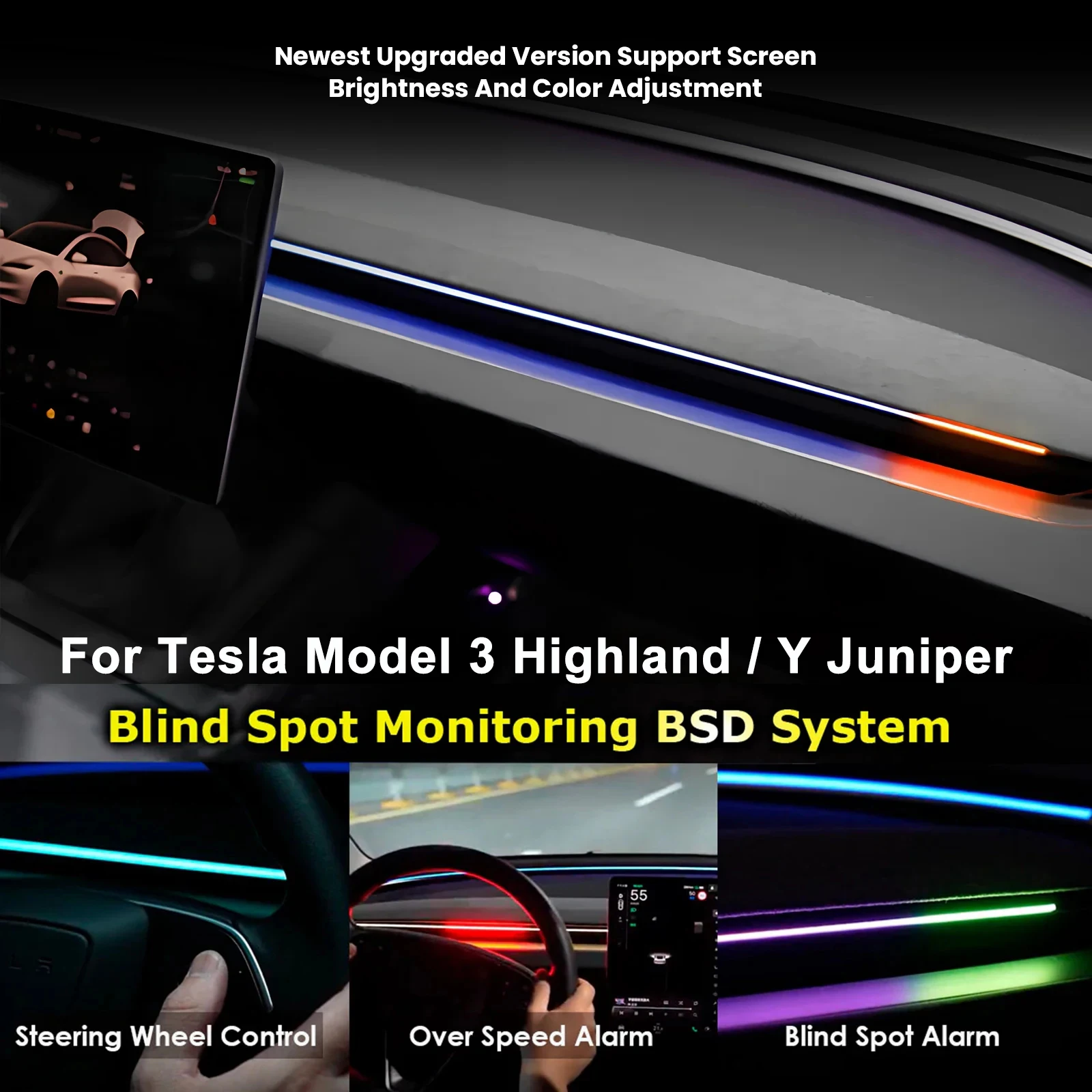 

Новейшая модернизация для Tesla Model Y Juniper Model 3, Highland Air Vent BSD, система мониторинга слепых зон, светодиодный регулируемый окружающий свет