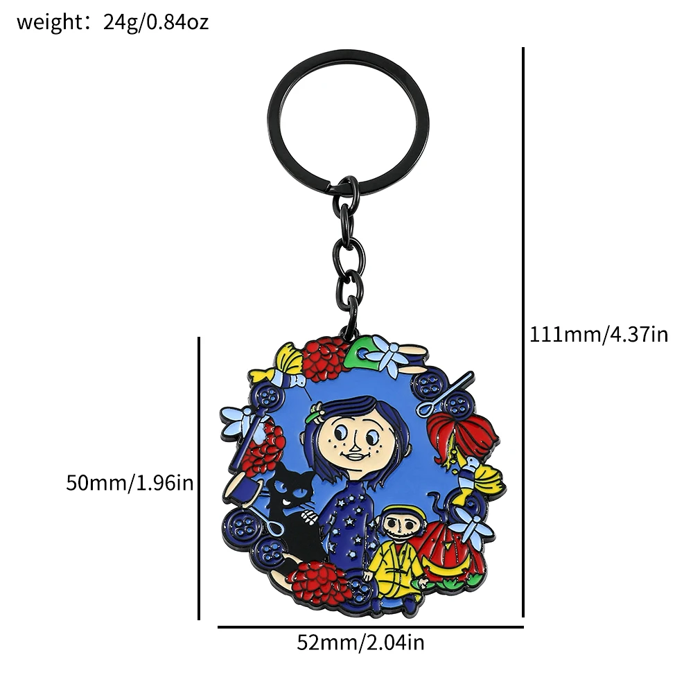 Cartoon Coraline & the Secret Door Keychain Cute Figure Coraline Metal Badge Pendant Keyring Halloween Xmas Jewelry Accessories