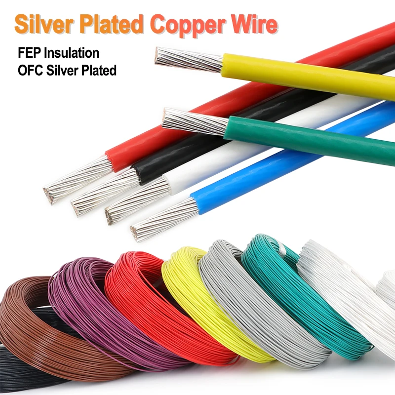 10m Silver Plated Wires 30/28AWG Sq 0.12/0.2/0.35/0.5/1/1.5/2/2.5/4/6/10mm FEP Insulated HiFi Signal Electric Line Copper Cables