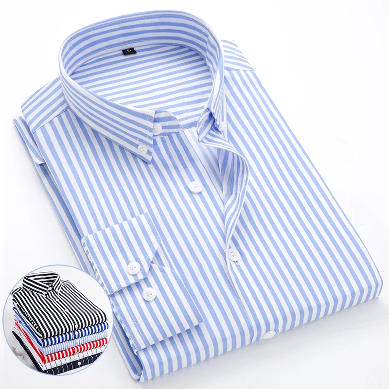 Männer Slim Gestreiftes Langarmhemd Büro Business Kleid Frühling Herbst Klassisch Schwarz Weiß Mode Koreanische Freizeithemden