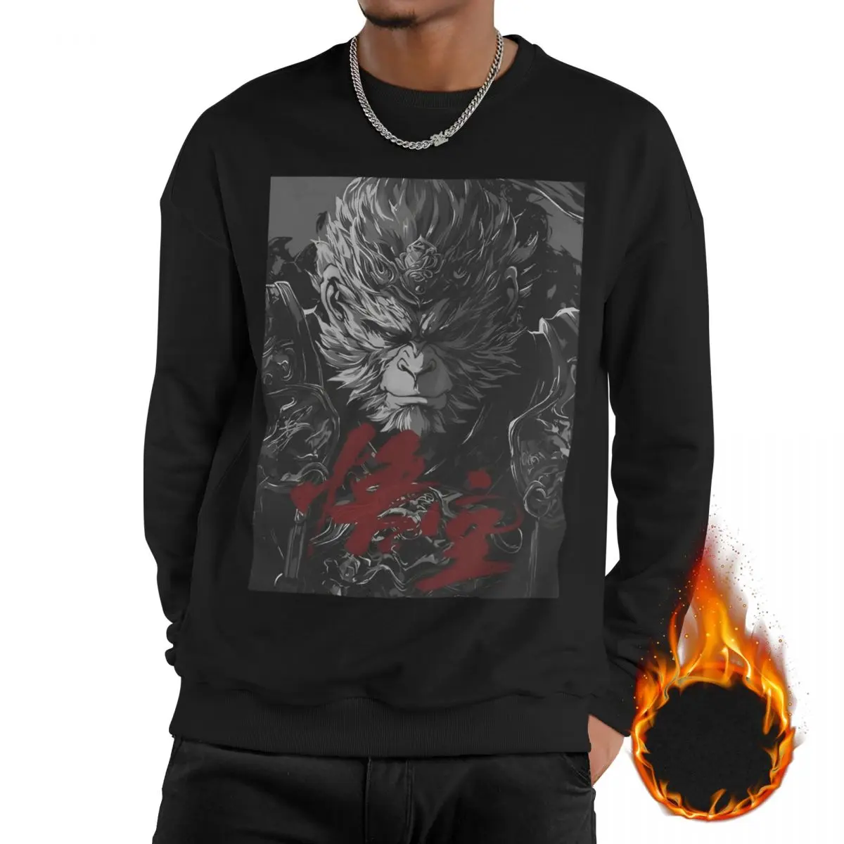 

Men Black Myth Wukong New Game Fleece Lined Sweatshirt Fashion Mythology Long Sleeve Sweatshirts Hoodie