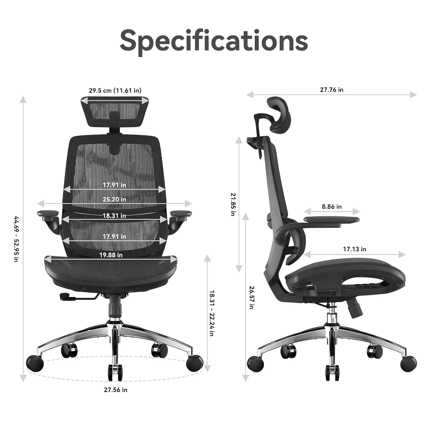 Ergonomic Office Chair Dual Backrest Adaptive Lumbar Support Mesh High Back Computer Desk Chair, Customized