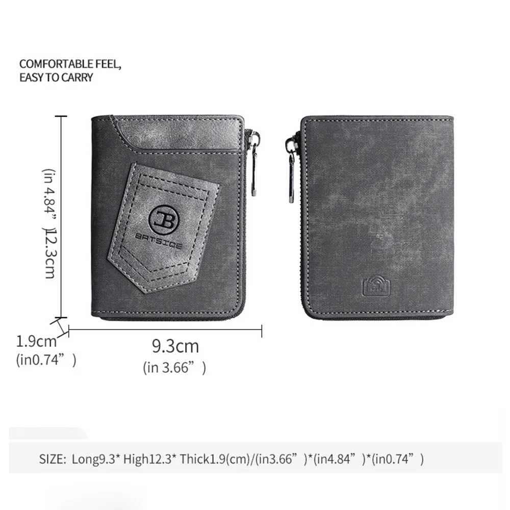 High Quality Classic Men's Short Wallet Anti Theft RFID Credit Card Holder Casual Zipper Closure Male Bifold Wallets Gift