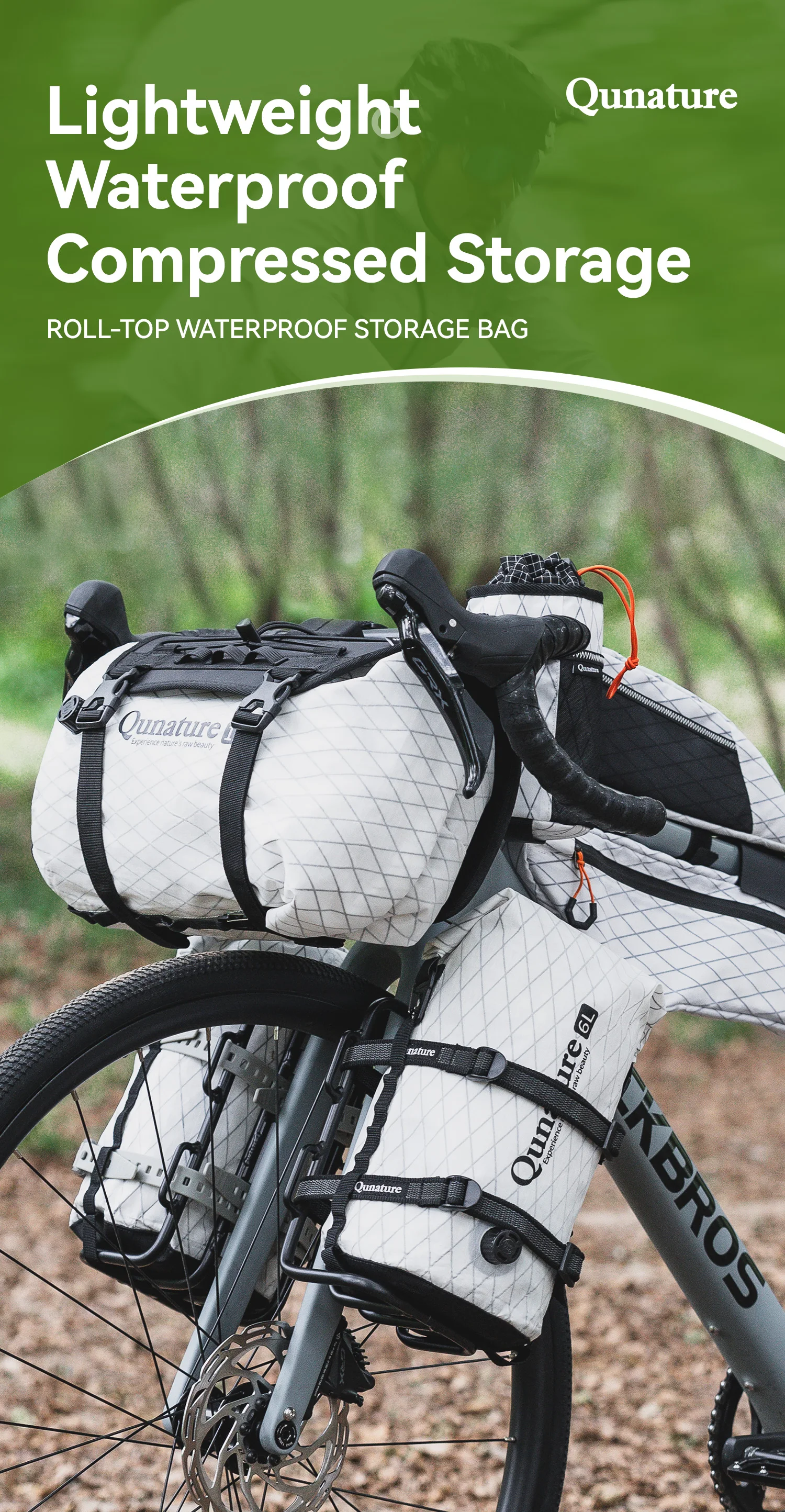 Qunature Bikepacking Packtaschen Wasserdichte Kompressionsbeutel für Rennrad und Mountainbike Leichte Faltbare Touring-Fahrradzubehör – Detail 2