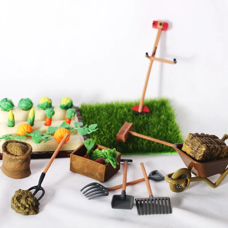 1 Set 1:12 Dollhouse Miniature Gardening Shovel Rake Lawn Mower Vegetable Farm For Doll House Outdoor Planting Scenes Decor Toys