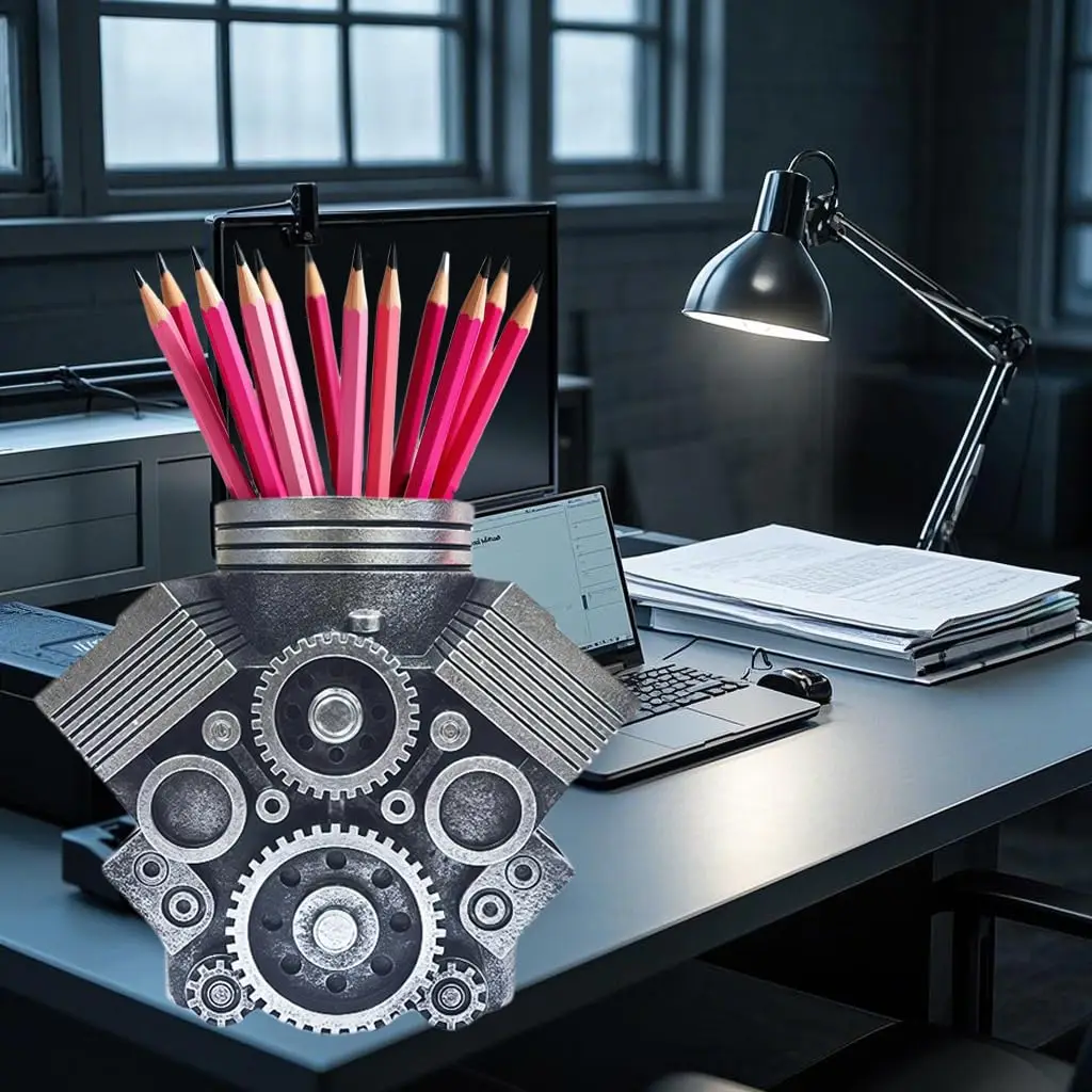 

Держатель для ручек с двигателем V8, настольный органайзер с блоком двигателя, держатели для ручек и карандашей V8, декор для стола, новый подарок