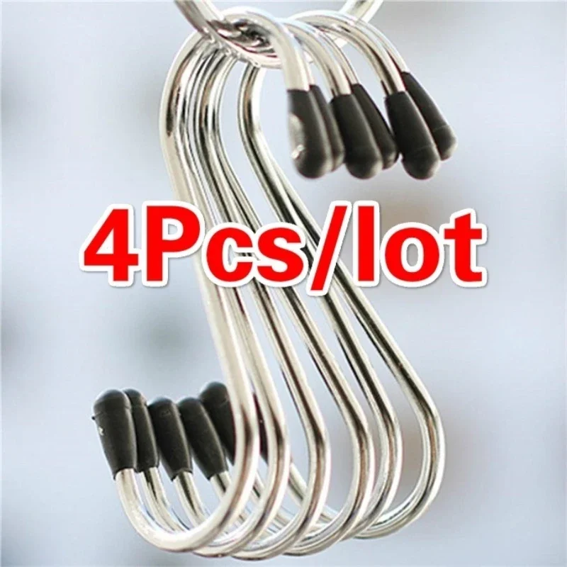 4Pcs/set S-Shape Hook Multi-function Hanging Hook for Clothes Bags Towels Home Kitchen Bathroom Storage Rack Stainless Steel