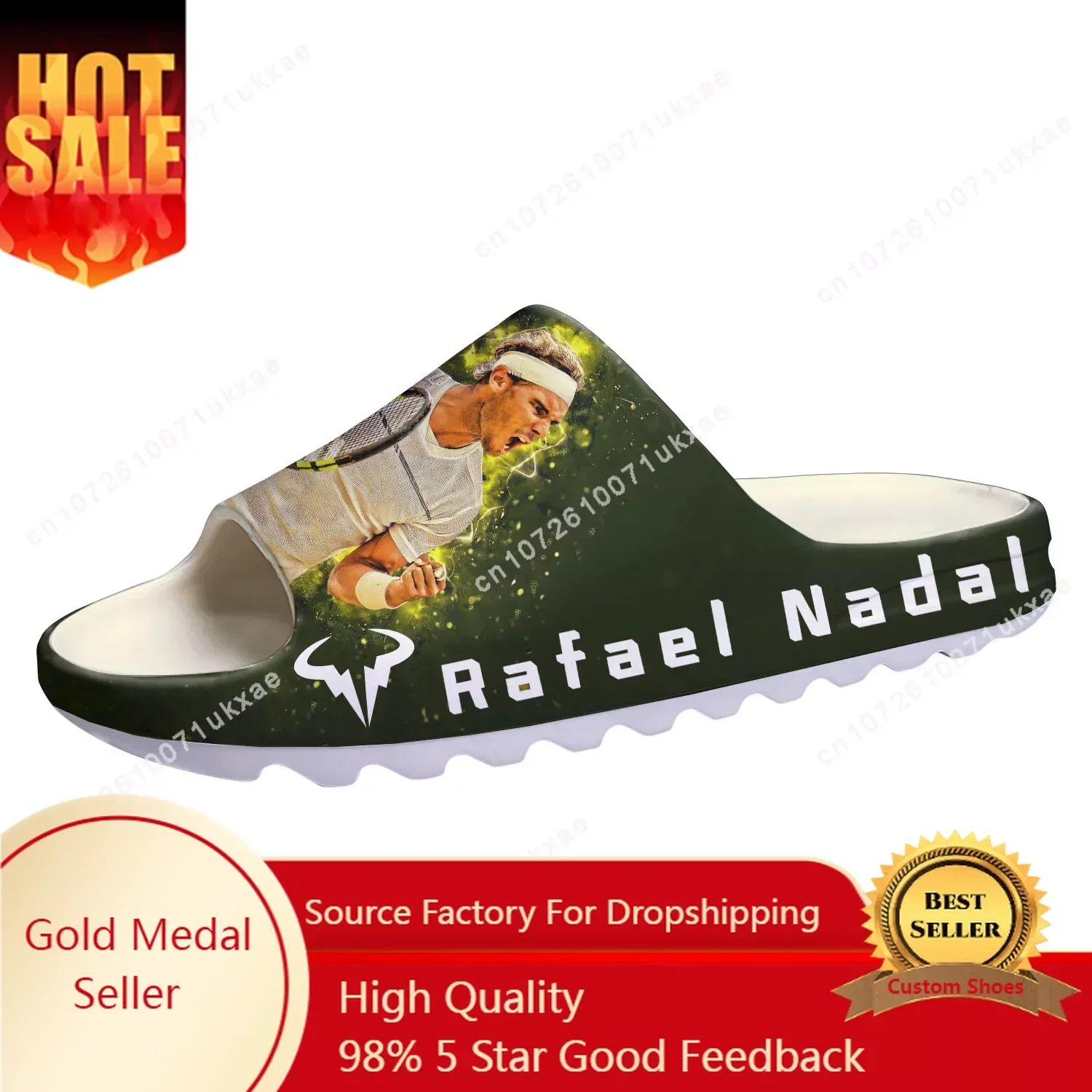 

Rafael Nadal tennis player Soft Sole Sllipers Home Clogs Customized Step On Water Shoes Mens Womens Teenager Step in Sandals