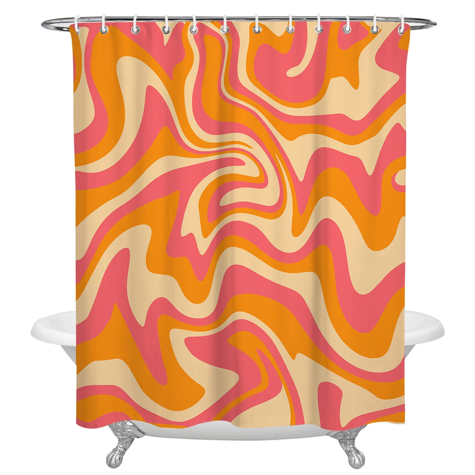 Orange Fluid Art Abstract Texture Waterproof Bathroom Decoration Shower Curtain Printed Bathtub Curtains Bathroom Accessories