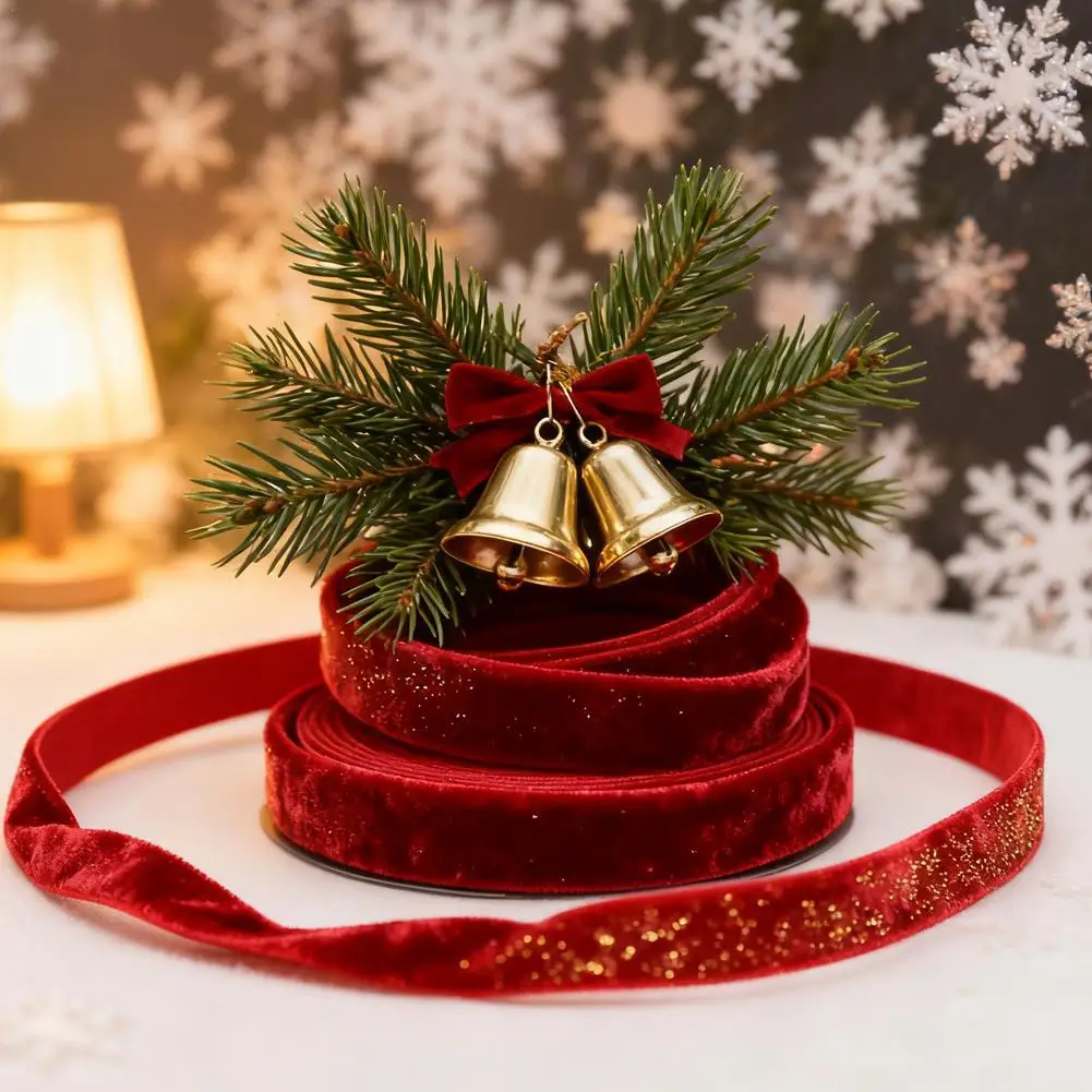 

Christmas Red Velvet Ribbon With Gold Glitter For Holiday Decoration Gift Box Wrapping Bow Craft Party Supplies Bags Packaging