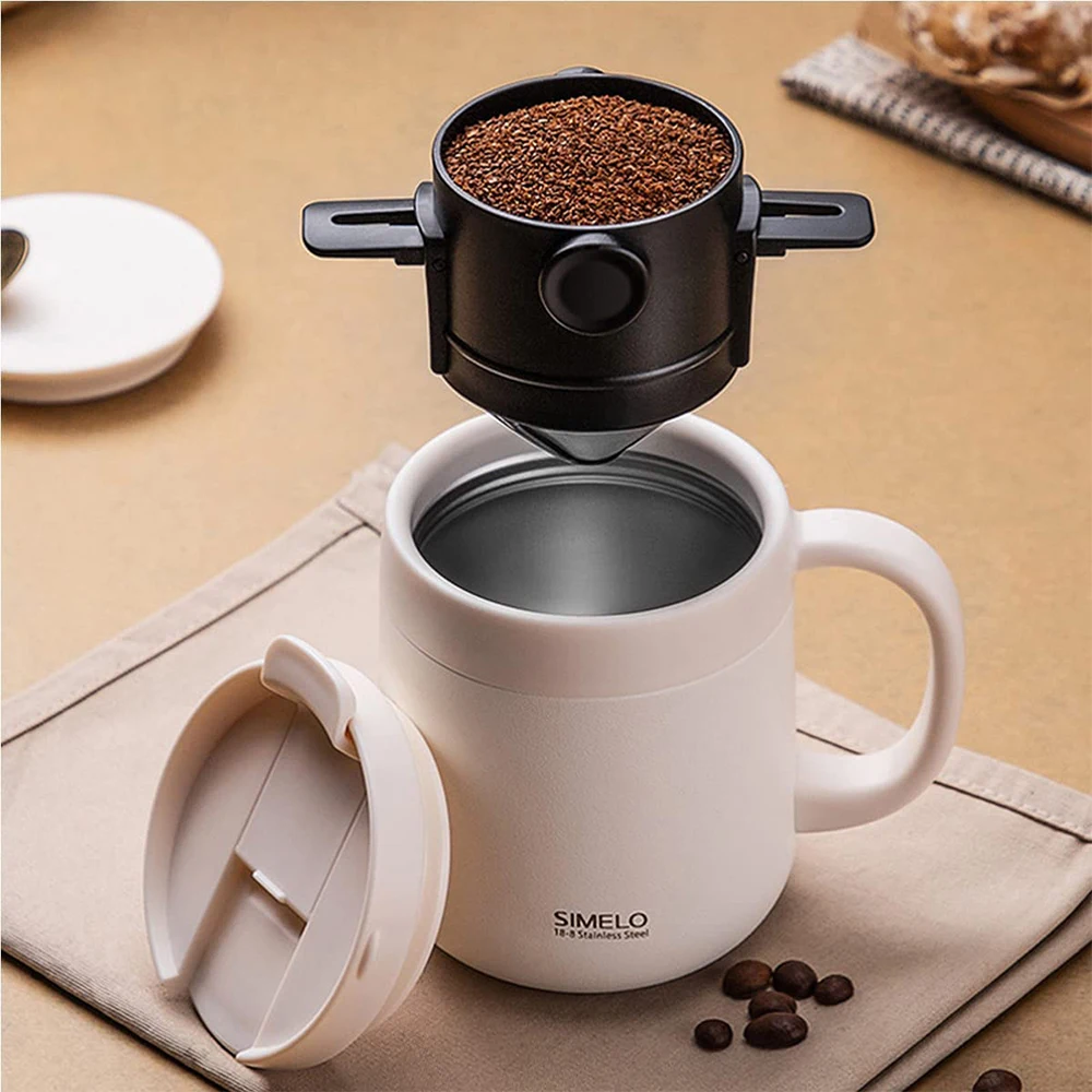 Portable Foldable Coffee Filter Stainless Steel Reusable Coffee Funnel Paperless Pour Over Coffee Dripper for Home Office Travel