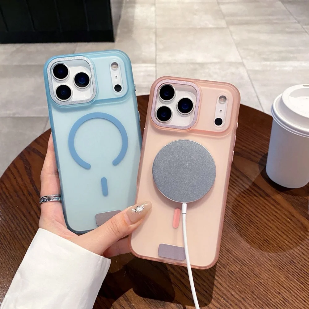 Para 17 ProMax colorido translúcido mate funda magnética para iPhone 17 Air 16 15 14 13 Pro Max Plus cubierta delgada de carga inalámbrica
