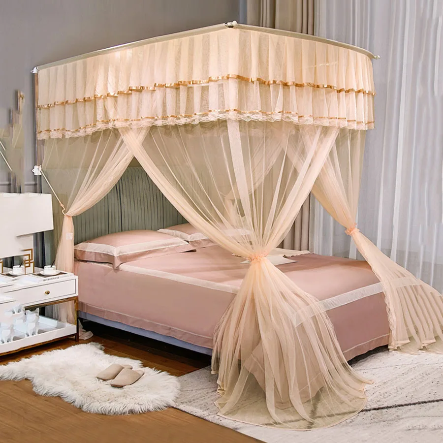 Queen Size Mosquito Net Stand Princess Mesh Foldable Mosquito Net Bed Protector Nail Proof Lightweight French Klamboe Room Decor