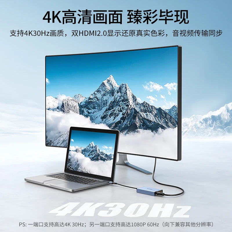 4K Type USB 3.0 C To Dual HDMI Adapter Graphics Card, Support Extended Screen