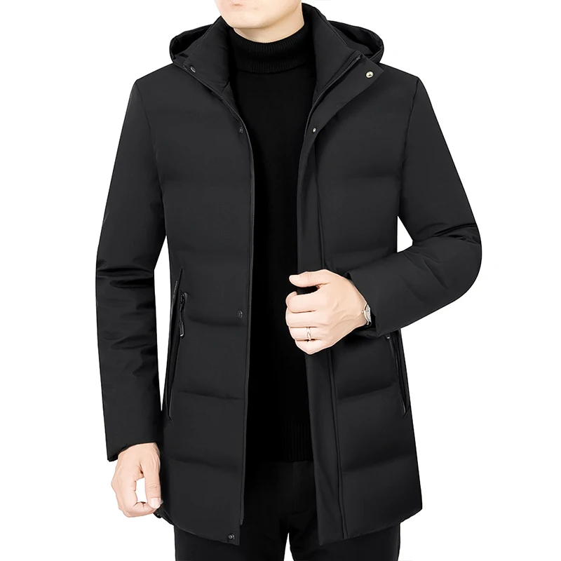 2024New Men Winter Parka Fleece Lined Thick Warm Hooded Fur Collar Coat Male Size Plush Jacket Autumn Work Outwearing Black 2023