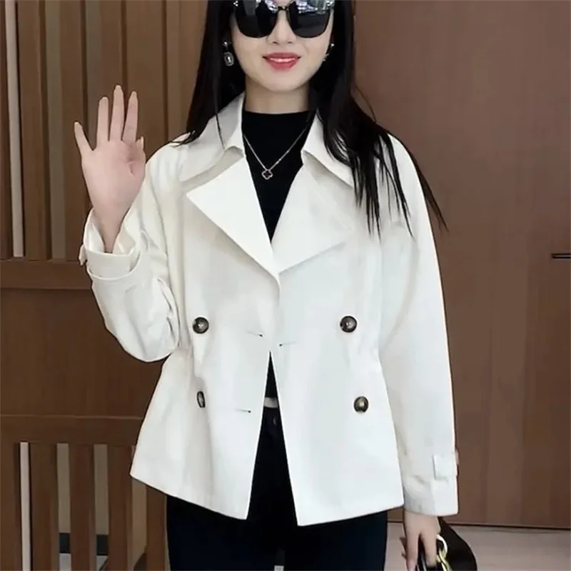 High-Quality Windbreaker Jacket Women\'s Fashion Waist Short Outwear 2024Spring Autumn New Coat Double-Breasted Loose Female Tops