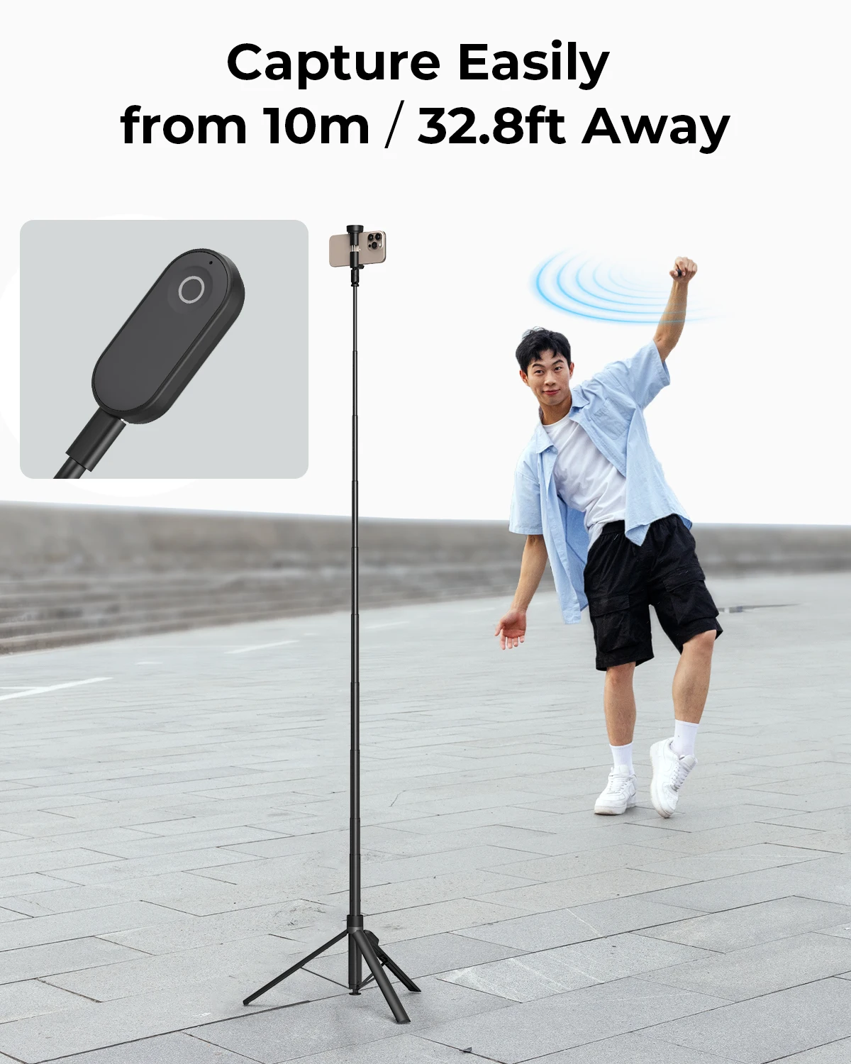 SmallRig ST30 One-Touch Deploy Selfie Stick Tripod Black and White can Choose 33 to 168cm with Remote Control Adjustable Holder