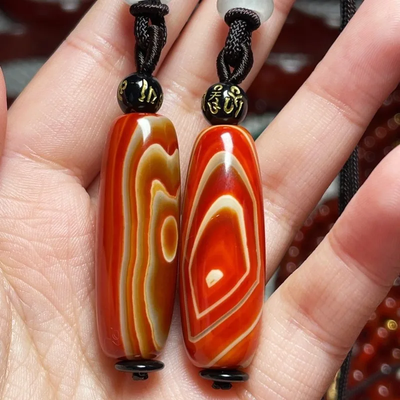 Natural Warring States red agate transshipment dzi beads with sky eye silk texture positive eye retro versatile
