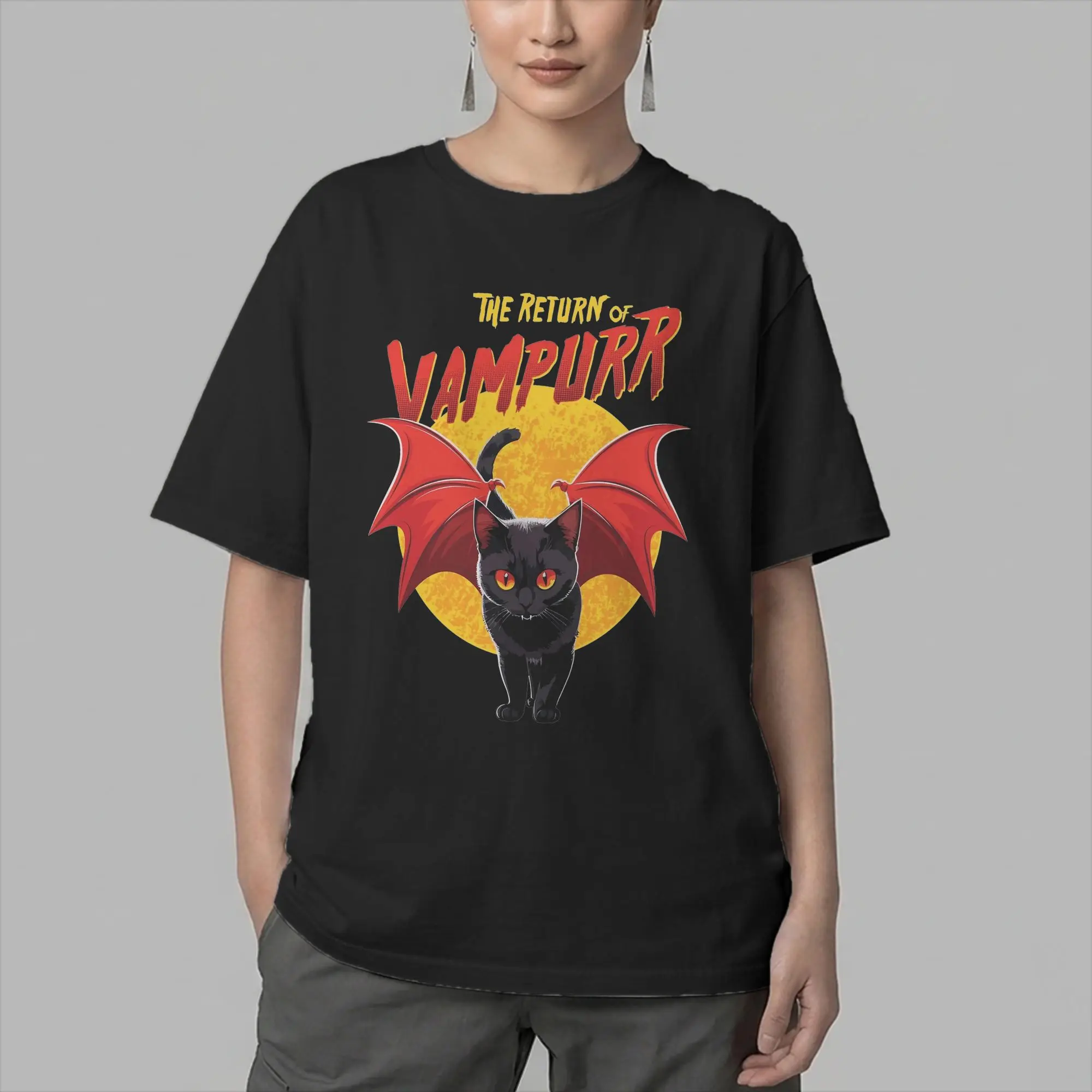 The Return of Vampurr Men's T Shirt Halloween Black Cat Humor Tee Shirt Short Sleeve Crew Neck T-Shirts Pure Cotton Unique Tops