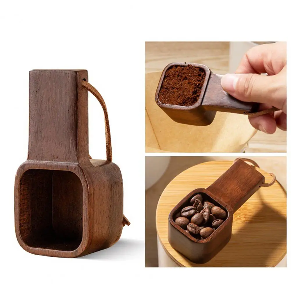 Hand-polished Coffee Spoon Wooden Coffee Spoons with Walnut Wood Hanging Rope Measuring Scoop for Ground Beans Square for Home