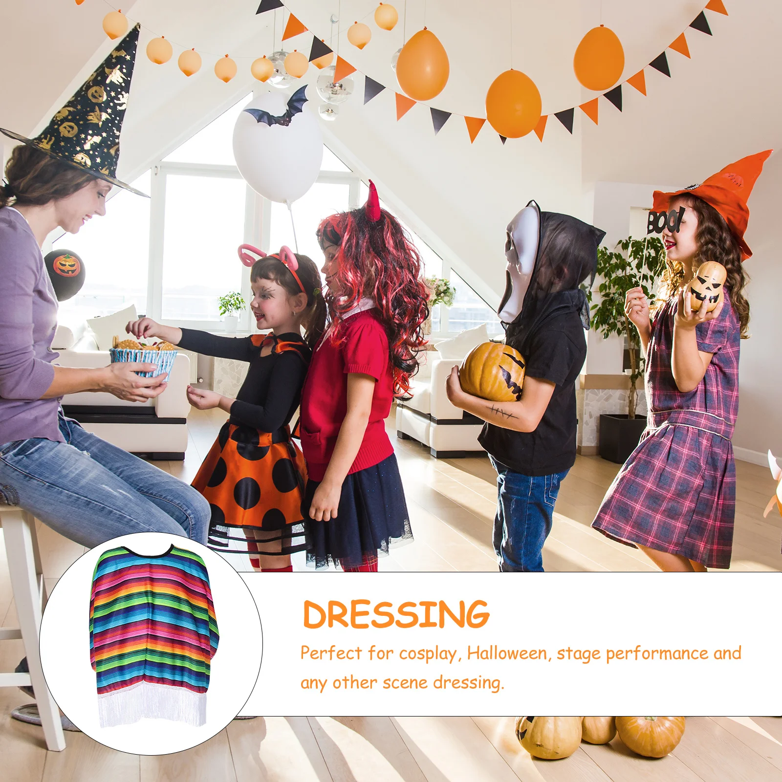 Disfraz de chal mexicano para niños, capa colorida ligera para Halloween, Cosplay, fiesta, capa para niños y niñas