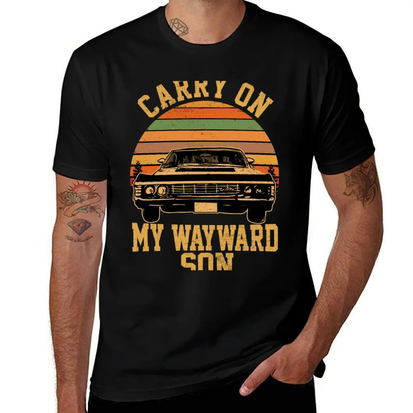 

Carry on my Wayward Son, supernatural Vintage sunset distressed style Essential T-Shirt Anime t-shirt tees mens white t shirts